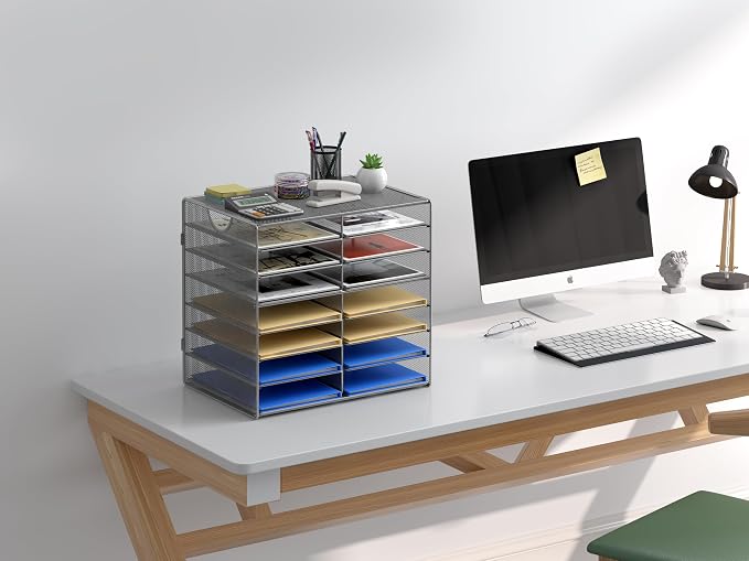 EasyPAG Paper Trays for Classroom 14 Tier Mesh Desk Organizer Shelves - Image 3