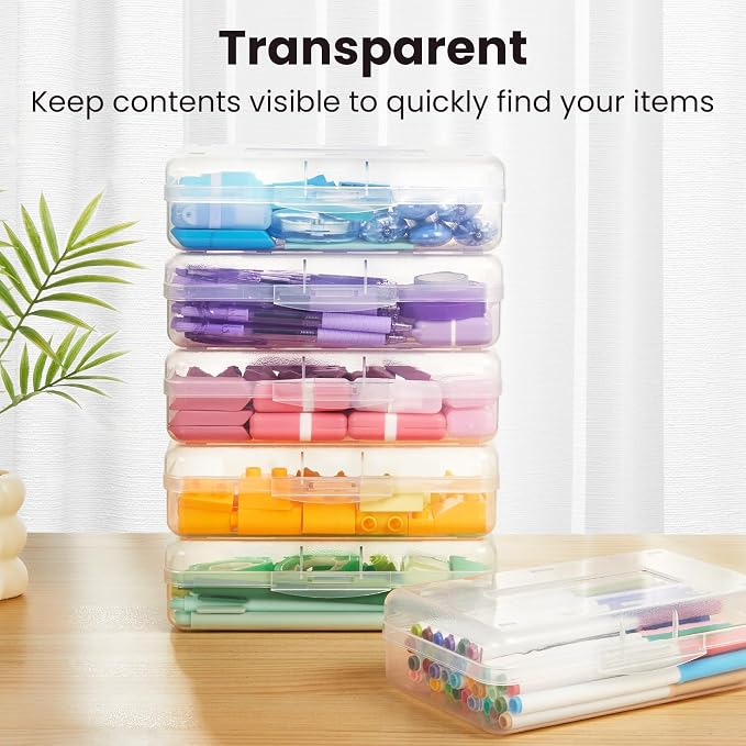 Sooez Plastic Pencil Case Box 6 Pack, Colored Large Craft Storage Bulk - Image 3