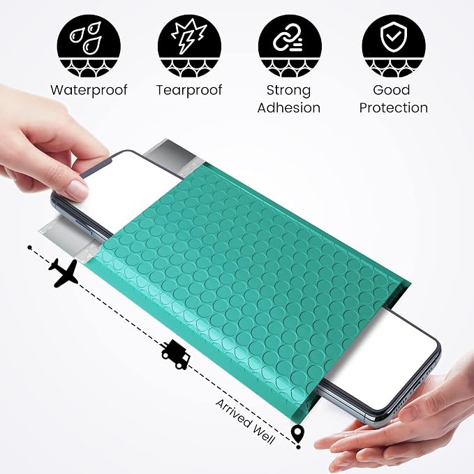 Fuxury Small Bubble Mailers 4x8 Inch 500 Pack, Teal Bubble Mailer, Self Seal - Image 7