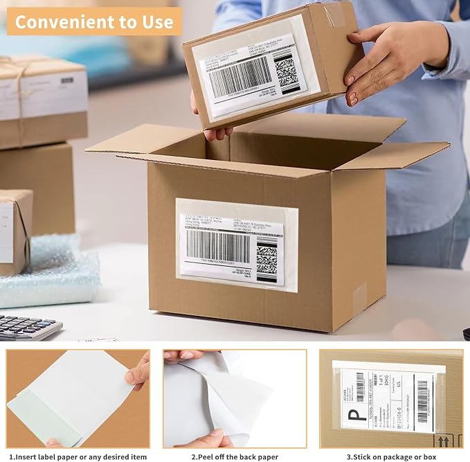 4.5" x 5.5" Shipping Label Sleeves Plastic Envelopess Self-Adhesive Top Loading - Image 5