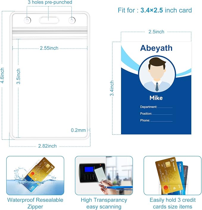 ABEYATH 50Pack Extra Thick ID Card Name Badge Holder Heavy Duty Waterproof - Image 2