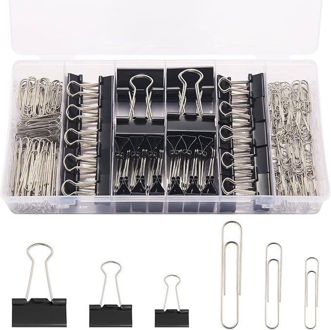 240PCS Black Assorted Size Paper Clips and Binder Clips, Paperclips Large by Unknown