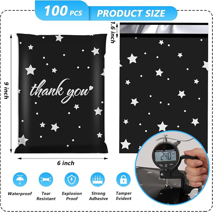Thank You Poly Mailer 6x9 Inch 100 Pcs, Waterproof and Tear-Resistant Shipping - Image 2