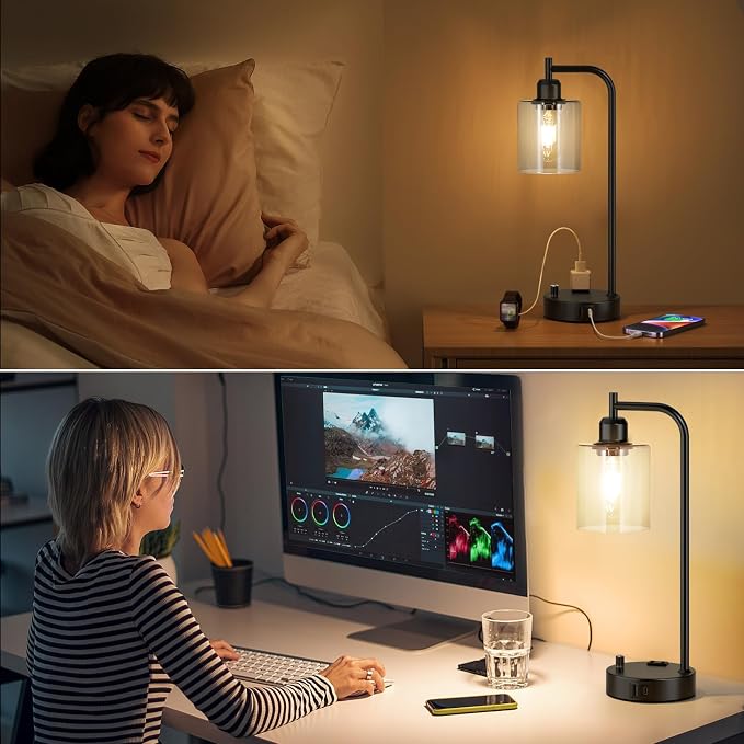 Industrial Nightstand Lamps for Bedrooms Set of 2 - Image 7