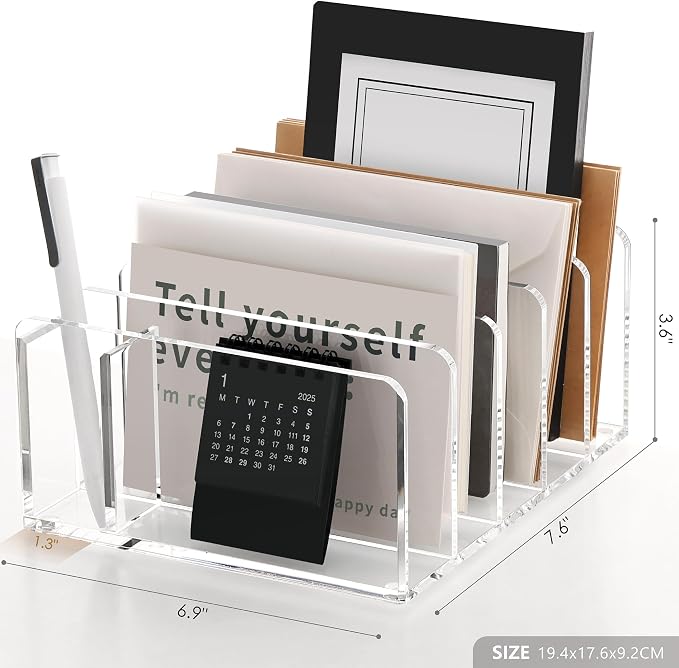 SANRUI Acrylic Mail Organizer, 5 Compartments File Holder - Image 2