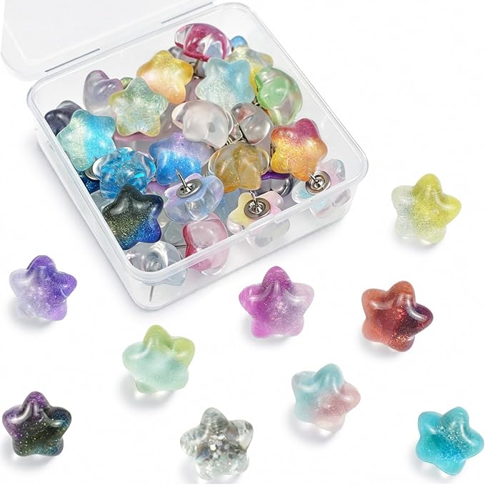 36 Colored Cute Star Push Pins, Decorative Push Pins Thumbtacks by Unknown