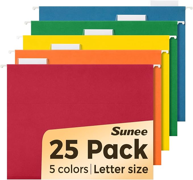 SUNEE Hanging File Folders Assorted Colors, 25 Pack File Folders Letter Size by SUNEE