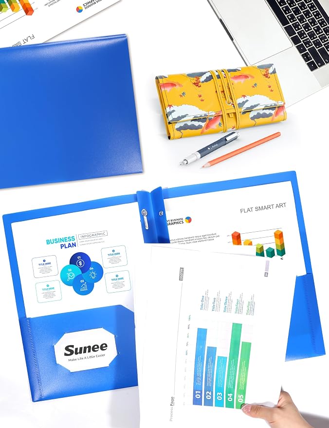 SUNEE 3 Pack Blue Plastic Folders - Image 6