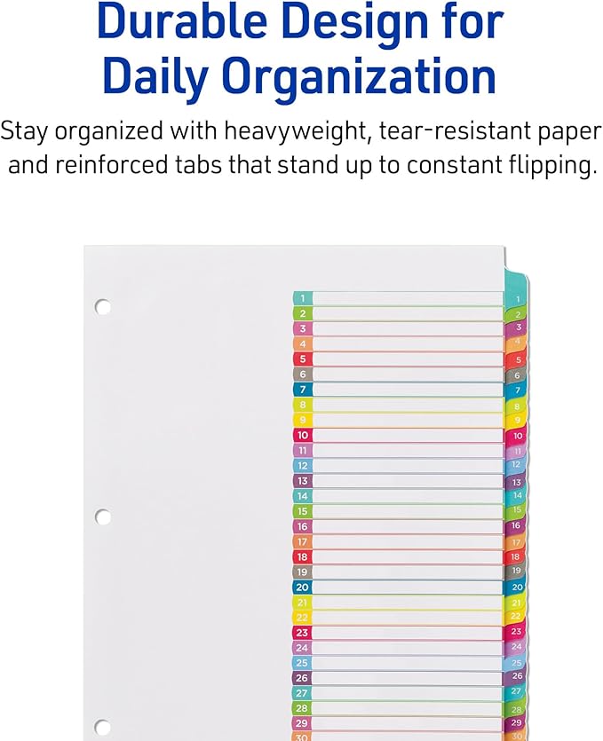 Avery 1-31 Dividers for 3 Ring Binders, 31 Tabs per Set, Customizable Table of - Image 5