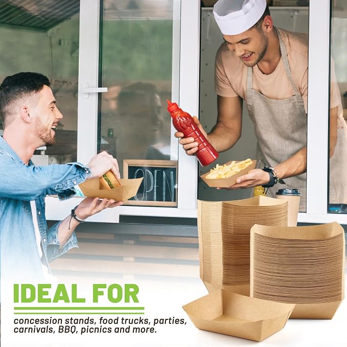 ZORRITA Paper Food Trays, 2 Lb, 100 Pack | Disposable, Take Out Basket Holders - Image 7