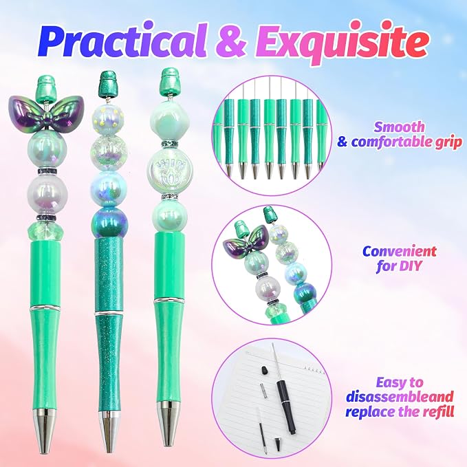 150 Pieces DIY Beadable Pen Kit – 50 Plastic Ballpoint Pens - Image 3
