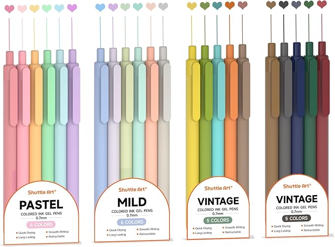 Shuttle Art Colored Retractable Gel Pens, 22 Ink Colors, 6 Mild 6 Pastel 5 by ShuttleArt
