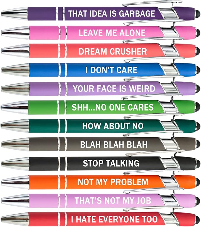 PASISIBICK 12 Pieces Funny Sarcastic Ballpoint Pens, Office Snarky Touch Screen by PASISIBICK