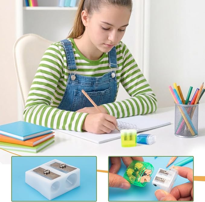 80 Pack Bulk Pencil Sharpeners for Classroom, Double Hole Small Manual Sharpener - Image 6