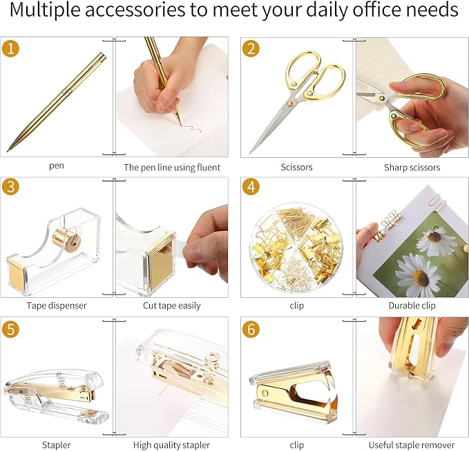 Office Supplies Set Desk Accessory Kit, Acrylic Stapler Set Staple Remover - Image 5