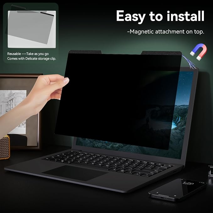 Magnetic Laptop Privacy Screen 14 Inch 16:10 Aspect Ratio Anti-Glare Blue Light - Image 4