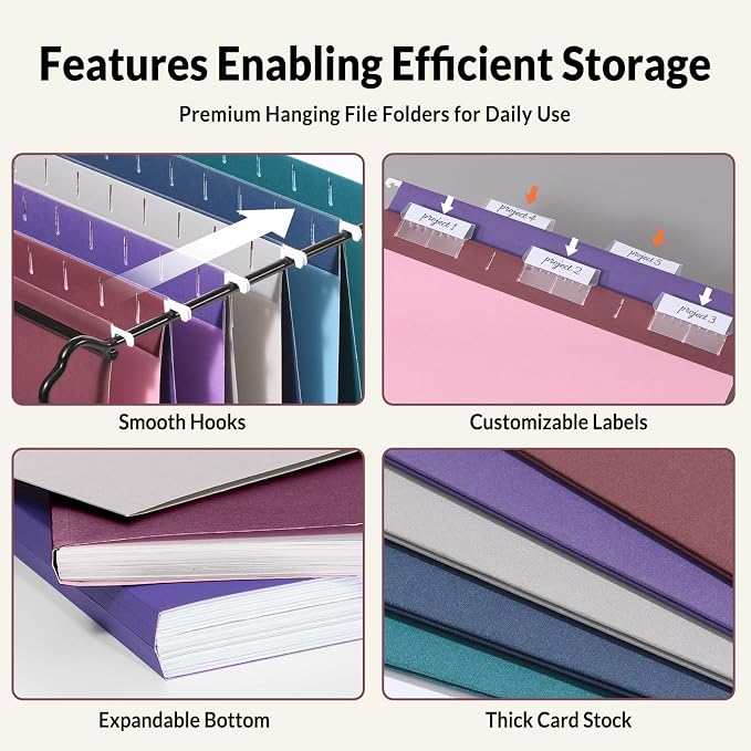 SUNEE Hanging File Folders Vintage Colors, 25 Pack Letter Size File Folders - Image 3