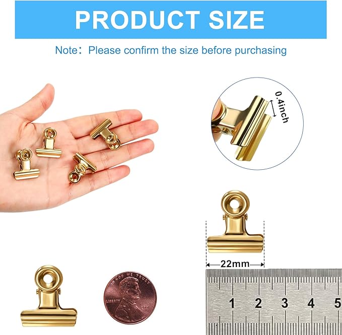 60 Pcs Metal Bulldog Clips Small Gold Binder Clips, Mini Bull Hinge Clips - Image 2