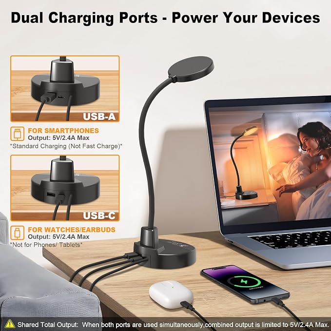 15W LED Desk Lamp with USB Charging Ports – Dimmable Table Lamp with 3 Color - Image 4