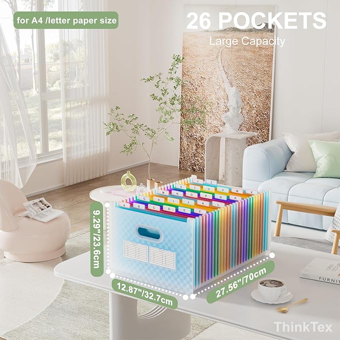ThinkTex 26-Pocket Accordion File Organizer, Upright & Open Top, A–Z Colorful - Image 2