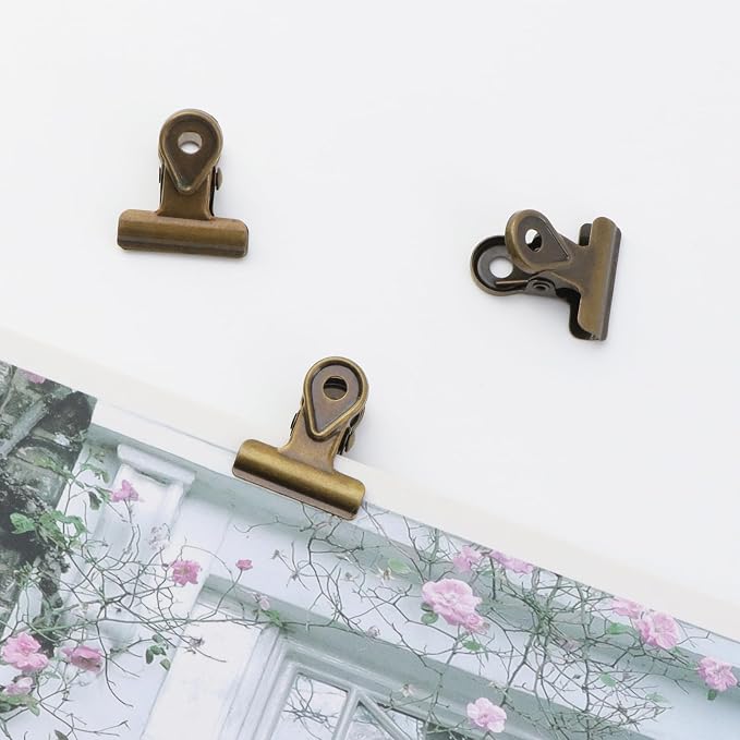 Xiaoyztan Mini Clips, 20mm Wide Bronze Bulldog Clips Paper Clip Binder Bull - Image 5