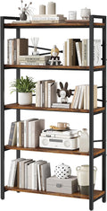 5 Tier Bookshelf 31.49" Width, Book Organizers and Storage, Wood and Metal Tall by Homeiju