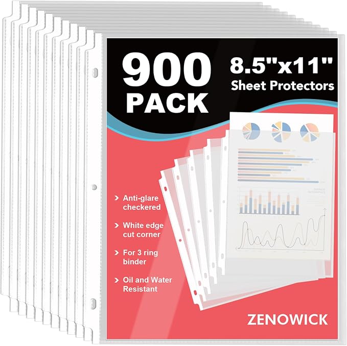 900 Pack Sheet Protectors 8.5 x 11 inch Clear Page Protectors by Zenowick