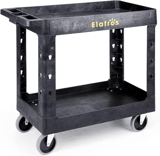 ELAFROS 2-Tier Utility Rolling Cart, 34 x 17 in, 550lb | Deep Tub Shelves by ELAFROS