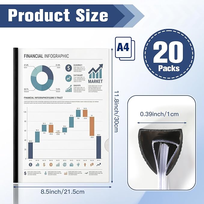 Report Covers with Sliding Bar 20 Packs Clear Report Covers Presentation Folders - Image 3