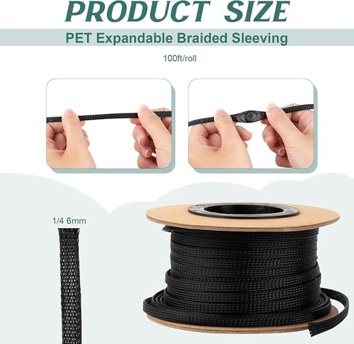 100ft 1/4 Inches Braided Wire Loom PET Cable Loom Expandable Braided Cable - Image 2