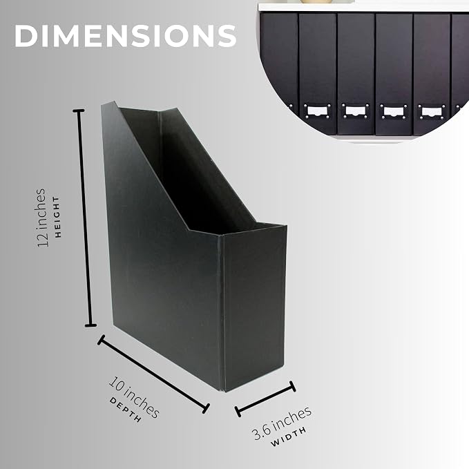 BLU MONACO Foldable Black Magazine File Holder | Set of 6 Cardboard Desk - Image 8
