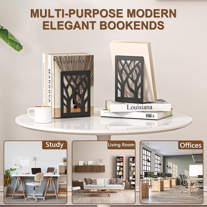 VFINE 8-Piece Metal Bookends for Shelves, Decorative Desk Book Organizer - Image 7