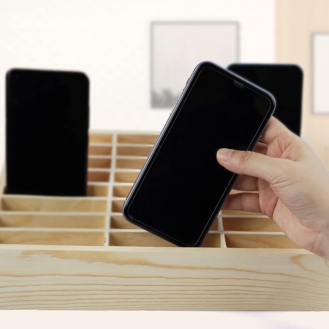 24-Grid Wooden Cell Phone Holder Desktop Organizer Storage Box - Image 5