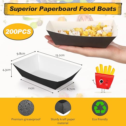 Yinkin 200 Pcs Paper Boat Disposable Graduation Food Trays Nacho Trays Kraft - Image 2