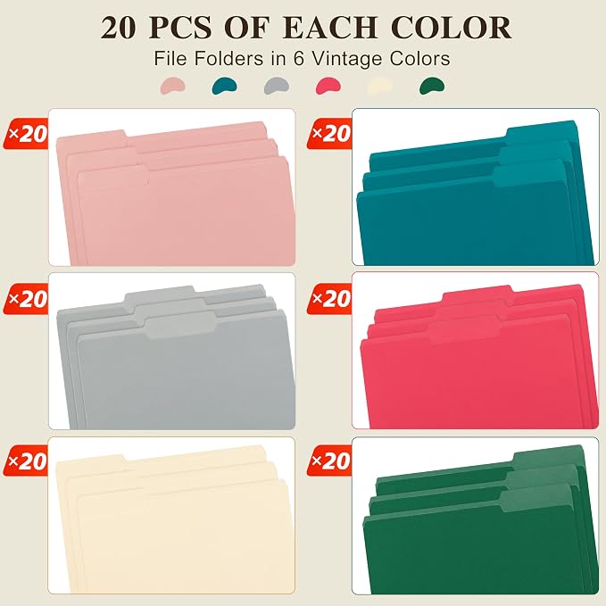 Color File Folders, 1/3-Cut Tabs, 120 Pack File Folder Letter Size, 6 Colors - Image 4
