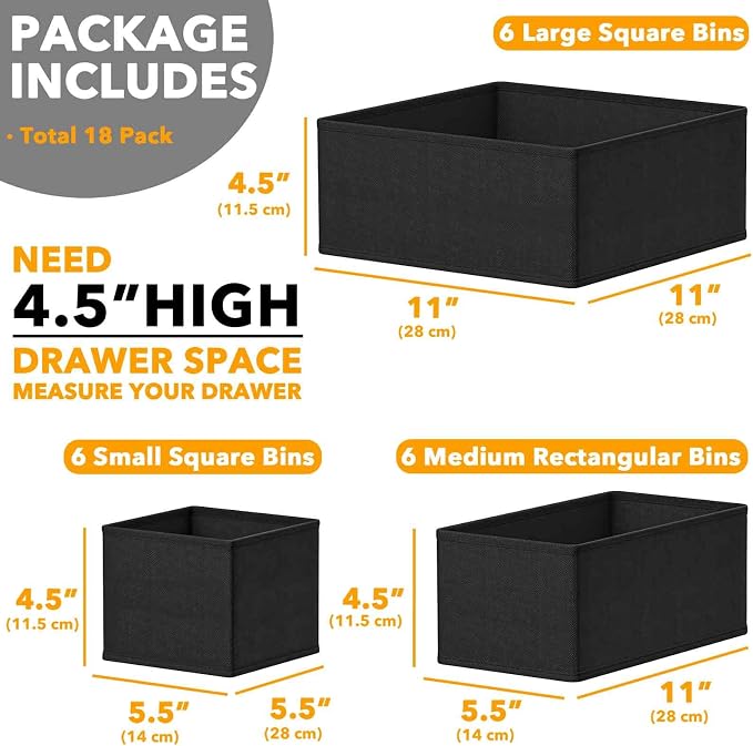 SpaceAid Drawer Organizer for Clothes, 18 Pack Dresser Drawer Organizer Bins - Image 6