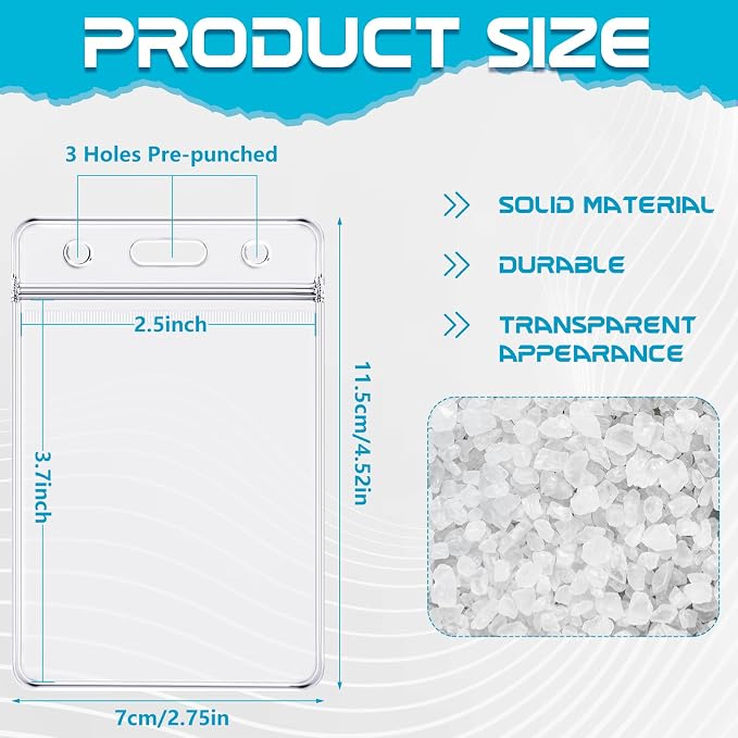 200 Pack Vertical ID Card Badge Holder Clear Plastic Sealable Waterproof Zip - Image 2