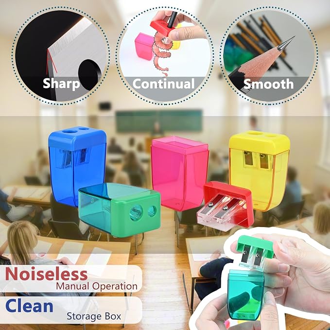 4Pcs Pencil Sharpeners Manual for Kids Adults, Dual Hole Small Handheld Pencil - Image 5
