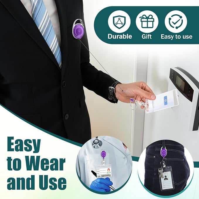 Laumoi 150 Pcs Retractable ID Badge Holder Name ID Badge Reel Clips Keychain - Image 4