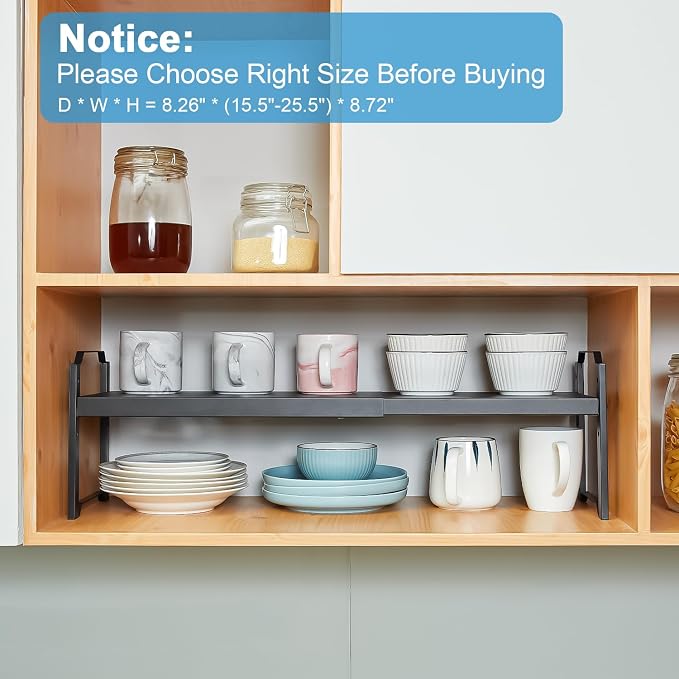 X-cosrack 25.5 Inches 2 Pack Expandable Cabinet Shelves, Stackable Shelf - Image 5