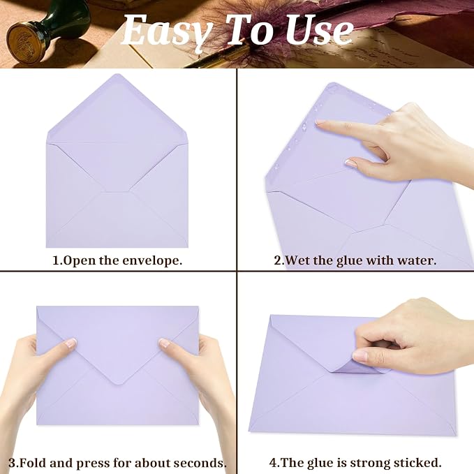 50 Pack A7 Envelopes, Light Purple Greeting Card Envelopes Self Seal, 5.24 x - Image 4
