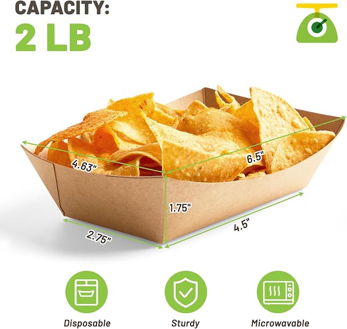 ZORRITA Paper Food Trays, 2 Lb, 100 Pack | Disposable, Take Out Basket Holders - Image 2