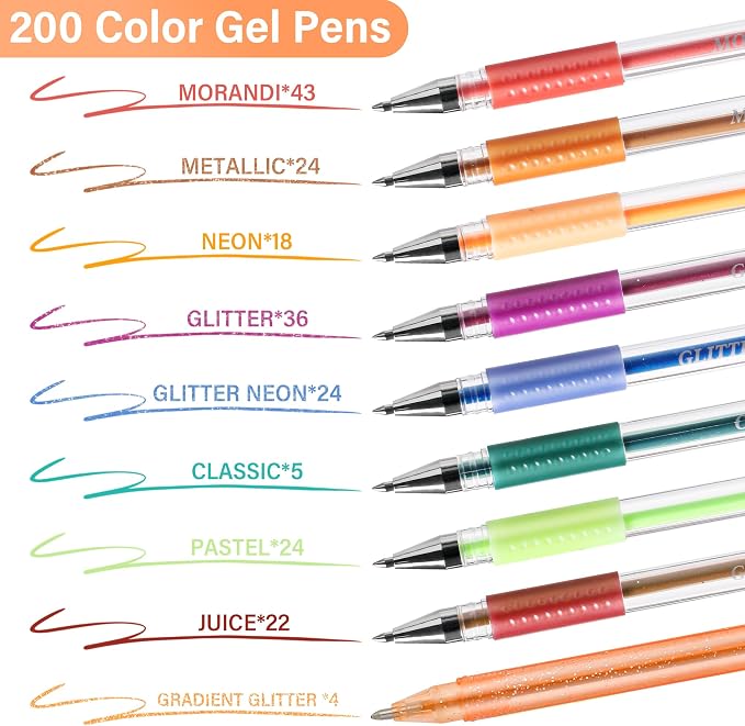 400 Pack Gel Pens for Adult Coloring Books, 200 Colored Gel Pen Include 200 - Image 4