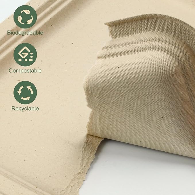 Disposable Paper Plates, 30 Pack Bagasse Food Trays, 14 Inch Compostable & - Image 4