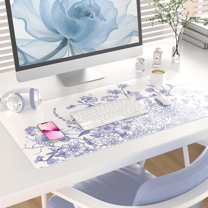 Colorful Star Large Mouse Pad, Floral Desk Mat Office Supplies, Waterproof Faux - Image 2