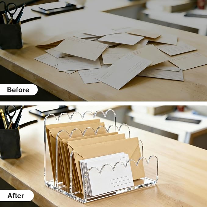 Acrylic Mail Organizer for Desk, 3-Compartment Clear Letter Sorter - Image 5