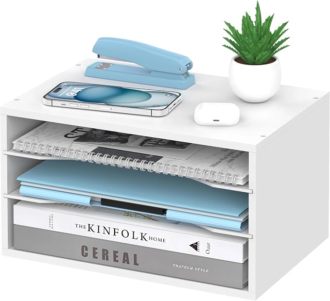 Wood Desk Organizer, 3 Tier Paper Tray Organizer by SHARKWOODS