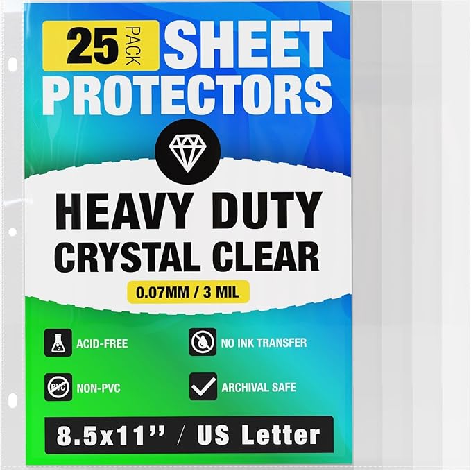 25 Pack of 8.5x11 Heavy Duty Crystal Clear Sheet Protectors by CraftSaints