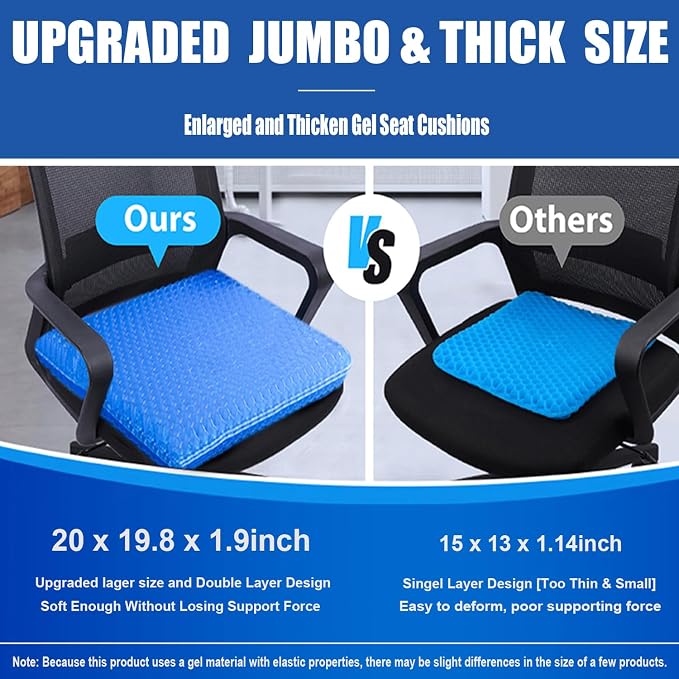 20" Gel Seat Cushion for Long Sitting – Office Chair Cushion – Wheelchair - Image 2