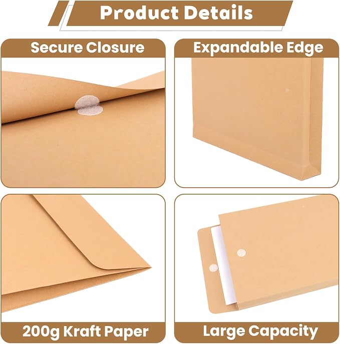 30 Pack Expandable Large Envelopes 9.4" x 13.2", 200 GSM Mailing Envelopes - Image 3